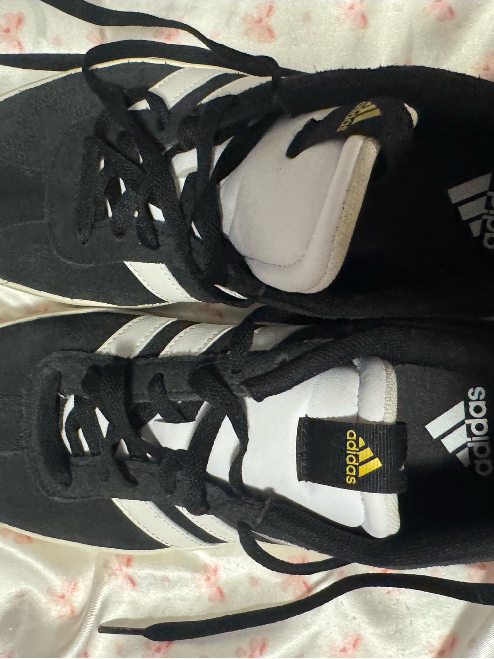 adidas Kids Black and White Lace-Up Sneakers with Gold Logo